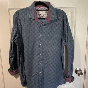 Con.Struct Men’s Slim Fit Long-Sleeve Button Down Blue Geometric/Paisley Shirt